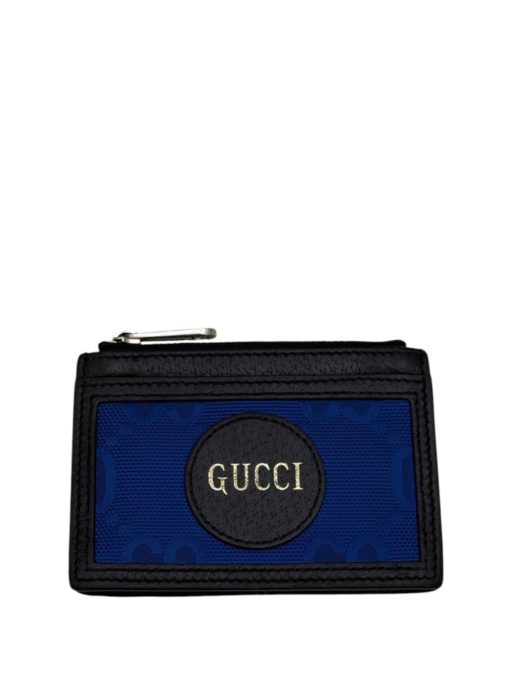 GUCCI - BLACK LEATHER BLUE NYLON TOP ZIP CARDHOLDER WALLET “OFF THE GRID”